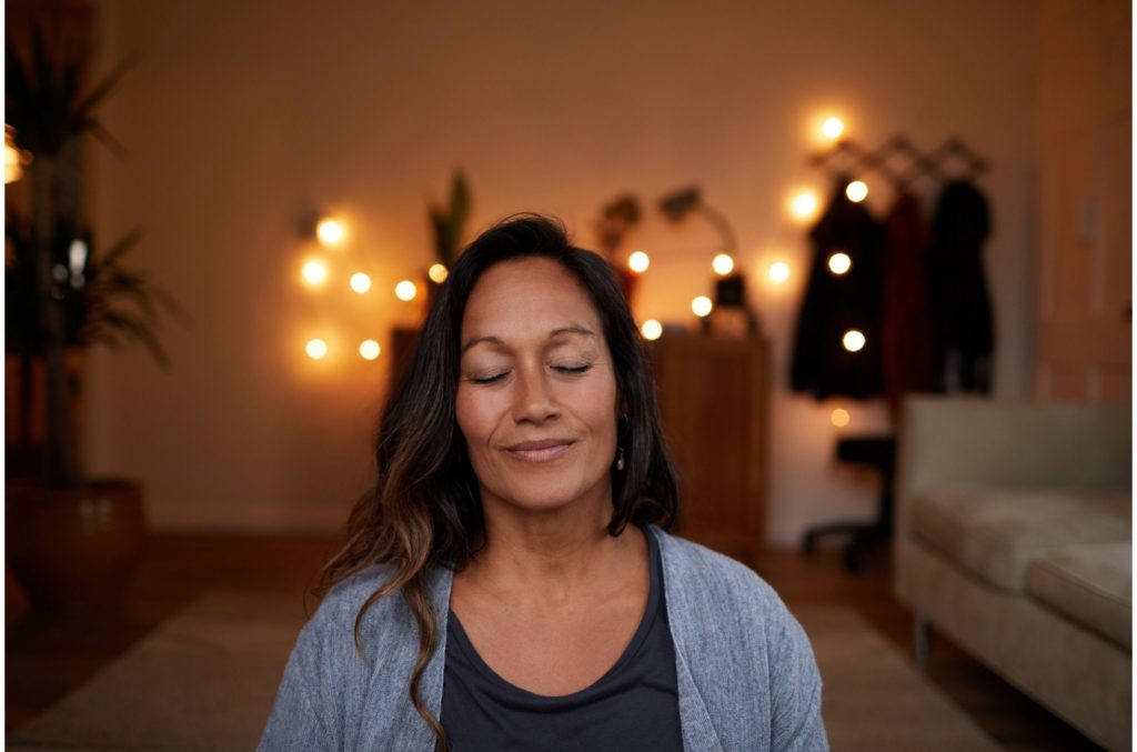 mentally healthy woman eyes closed rethinking depression with cognitive restructuring