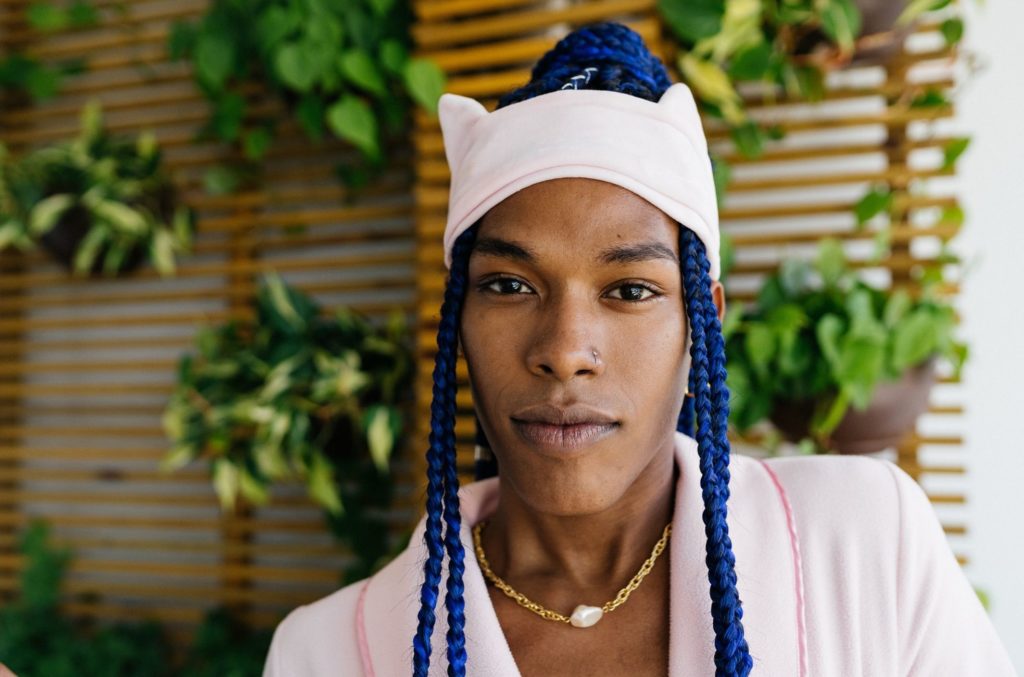 calm trans woman using mindful breathing for anxiety and stress